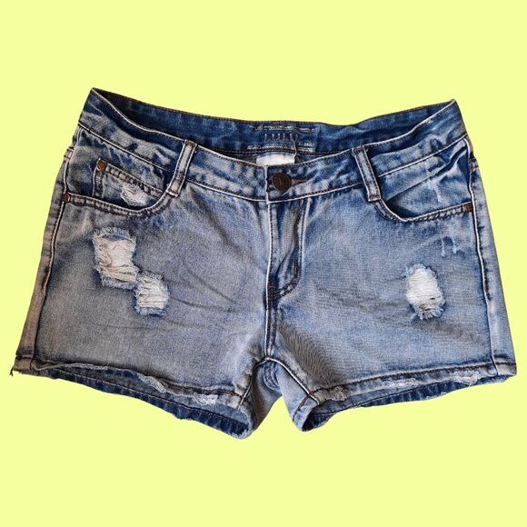 Y2K Parasuco Lulu low Rise Denim Shorts Size 27 Distressed All Cotton Blue - Picture 1 of 8